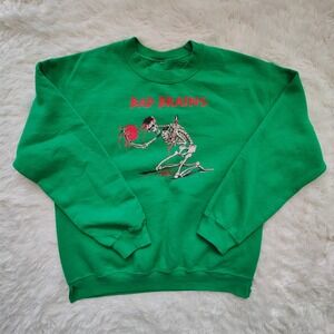 Vtg Bad Brains Graphic Crewneck Sweatshirt Green Skeleton Punk Hardcore Small